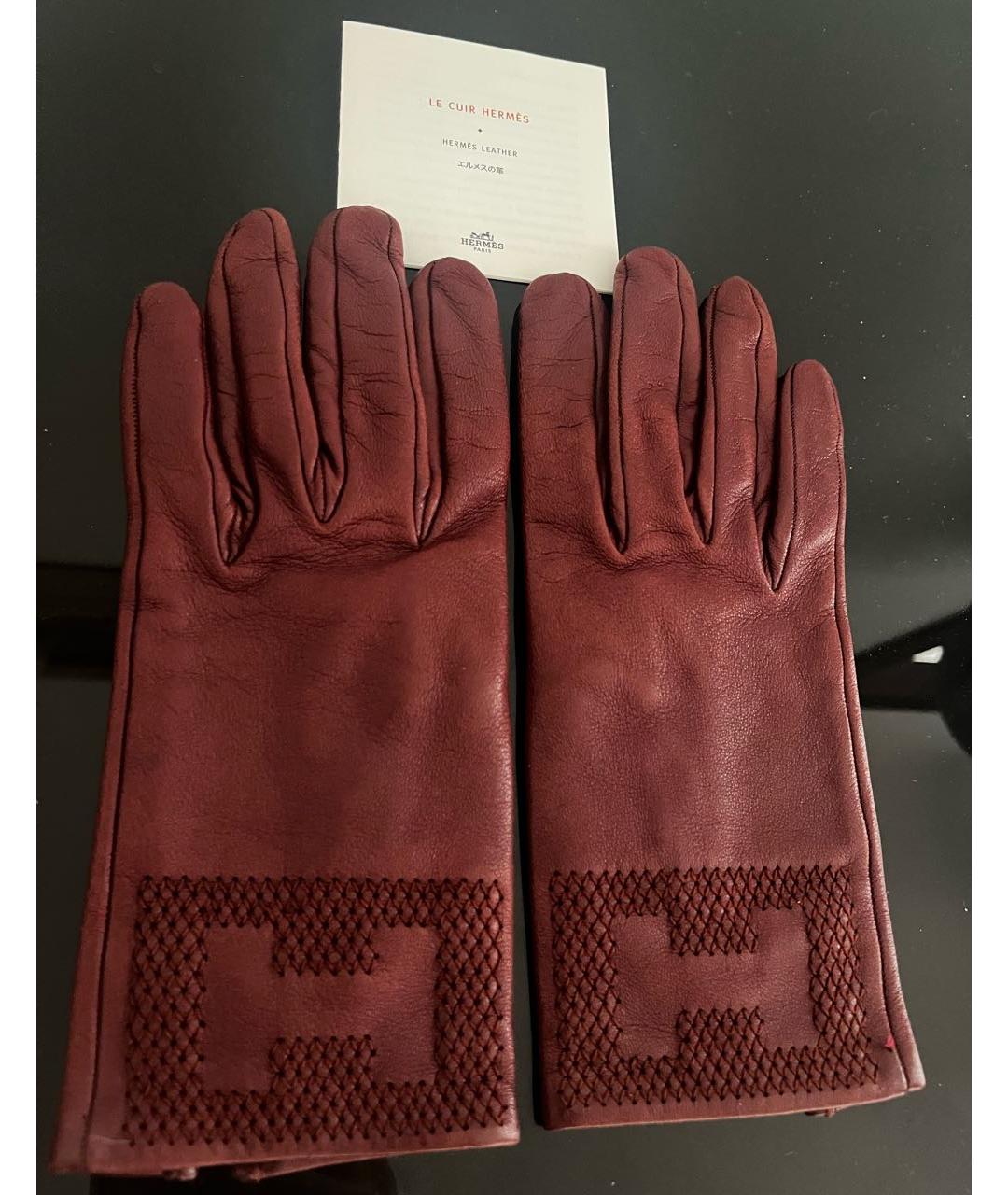 HERMES Красные кожаные перчатки, фото 6