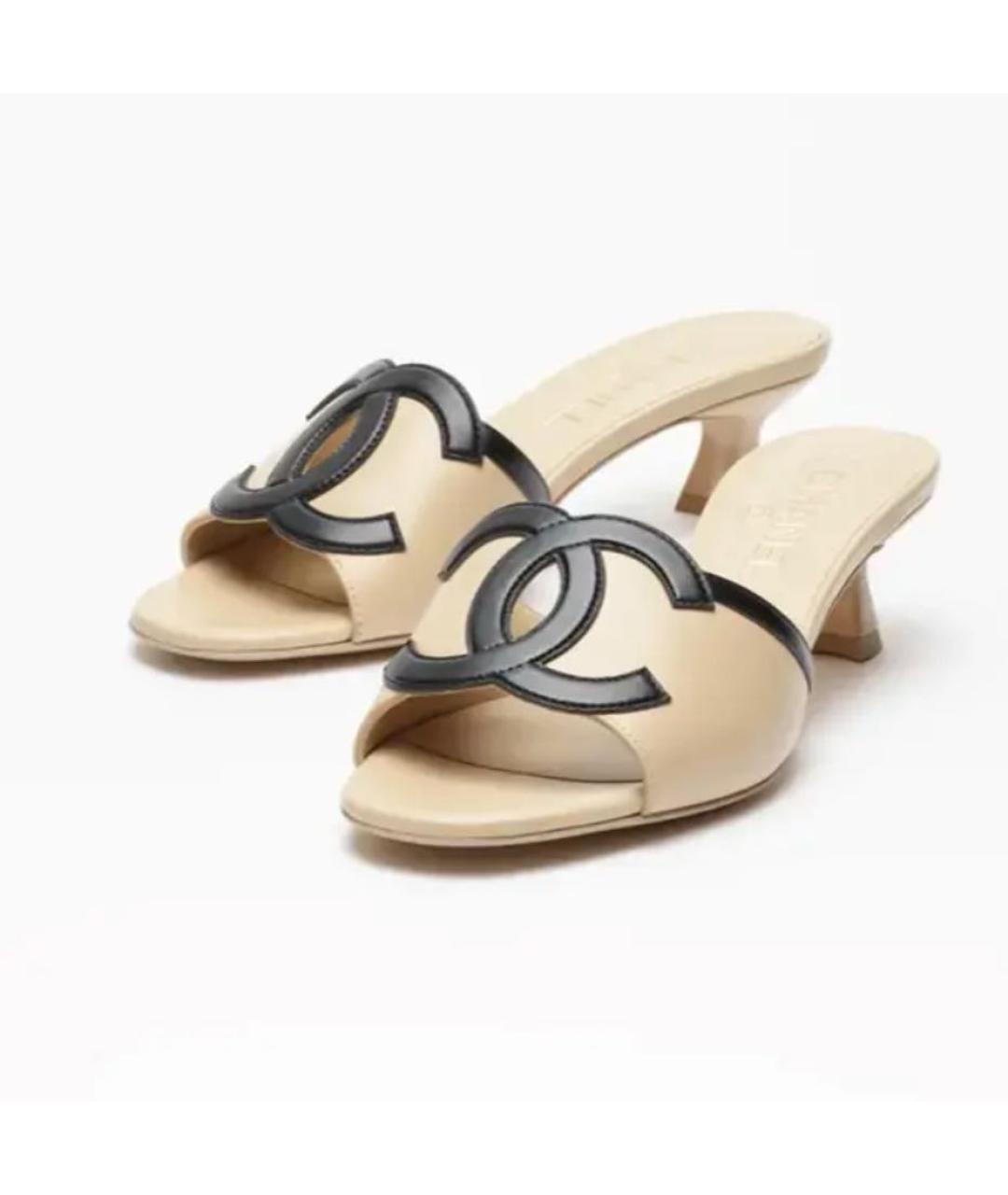 CHANEL Бежевые кожаные мюли, фото 4