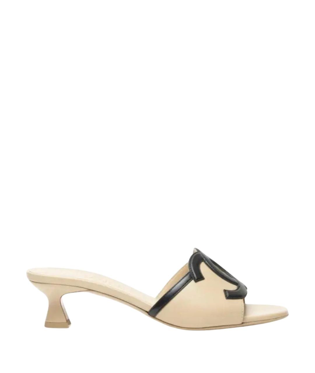 CHANEL Бежевые кожаные мюли, фото 1