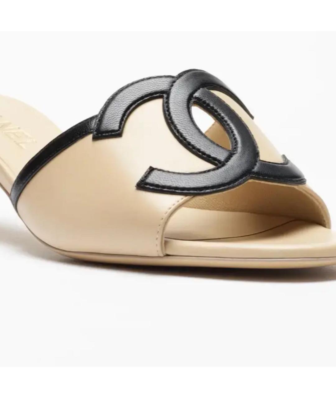 CHANEL Бежевые кожаные мюли, фото 5