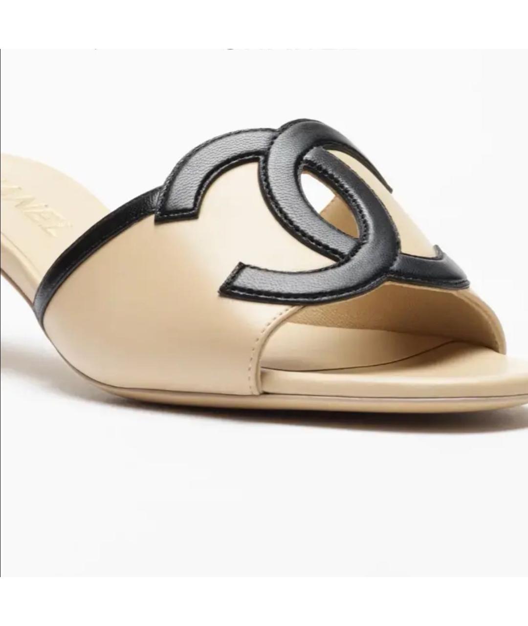 CHANEL Бежевые кожаные мюли, фото 3