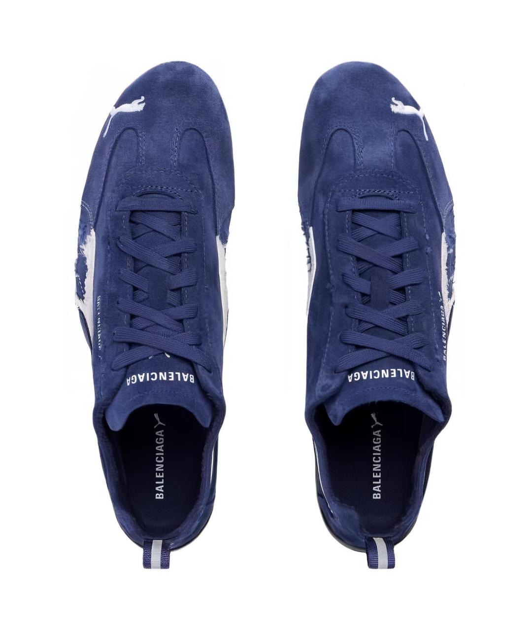 BALENCIAGA Синие кожаные низкие кроссовки / кеды, фото 4