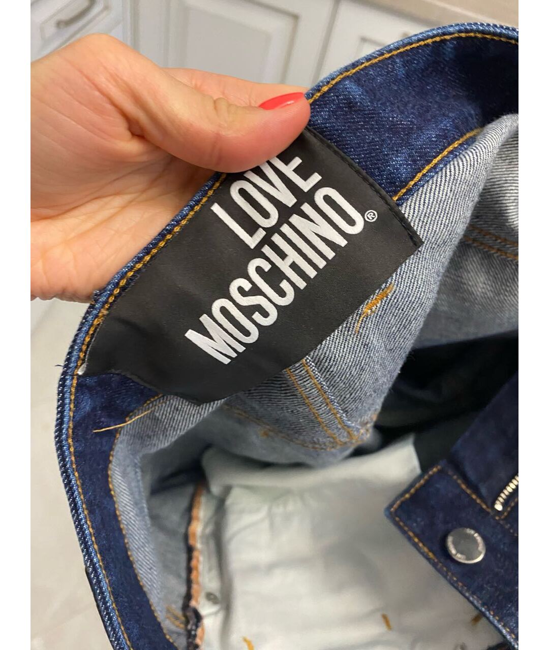 LOVE MOSCHINO Темно-синие хлопковые прямые джинсы, фото 5