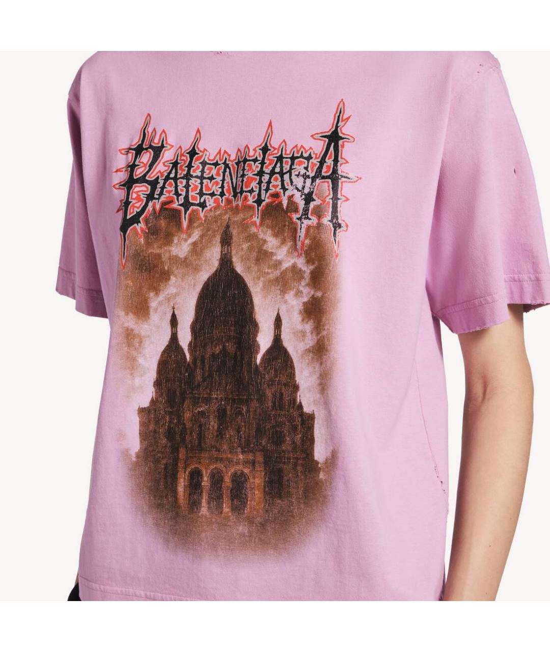 BALENCIAGA Розовая хлопковая футболка, фото 3