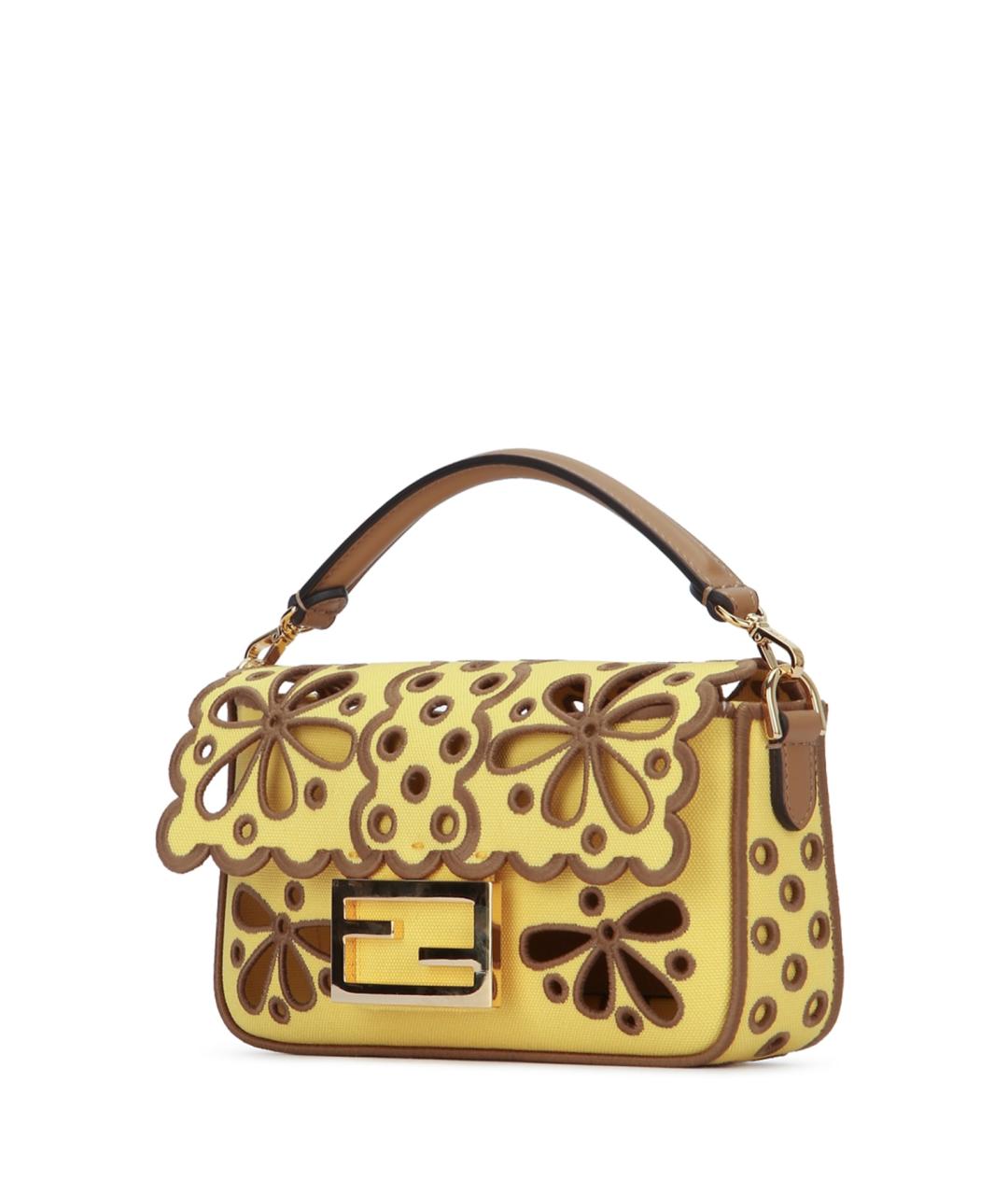 FENDI Желтая кожаная сумка с короткими ручками, фото 2
