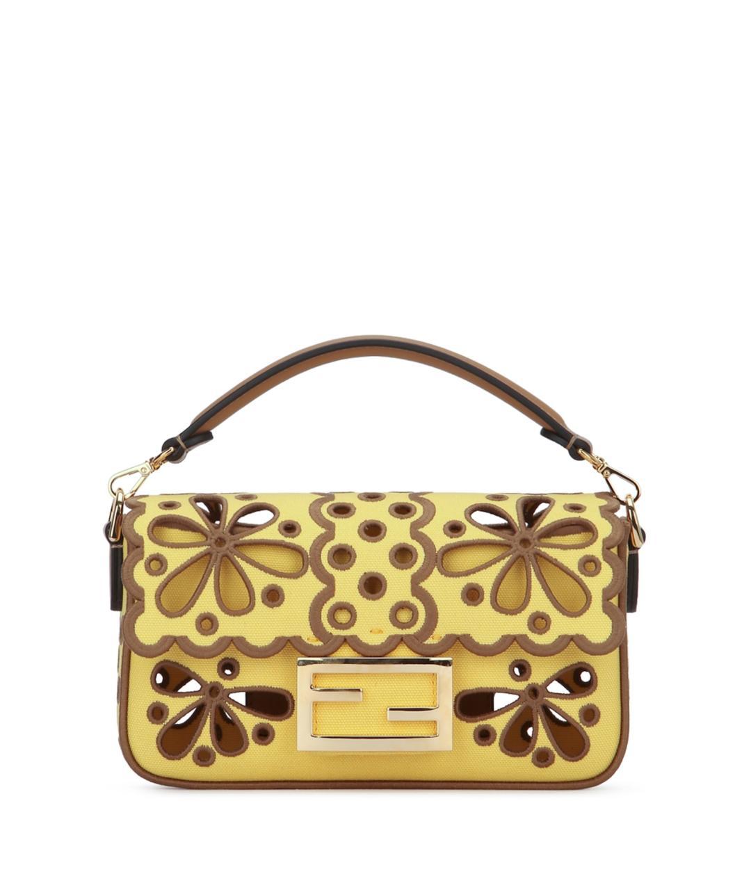 FENDI Желтая кожаная сумка с короткими ручками, фото 3