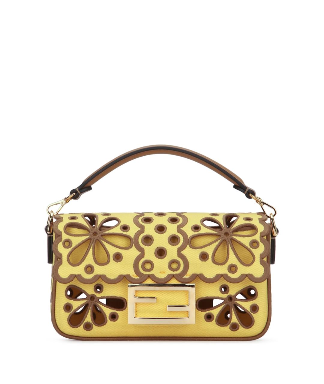 FENDI Желтая кожаная сумка с короткими ручками, фото 1