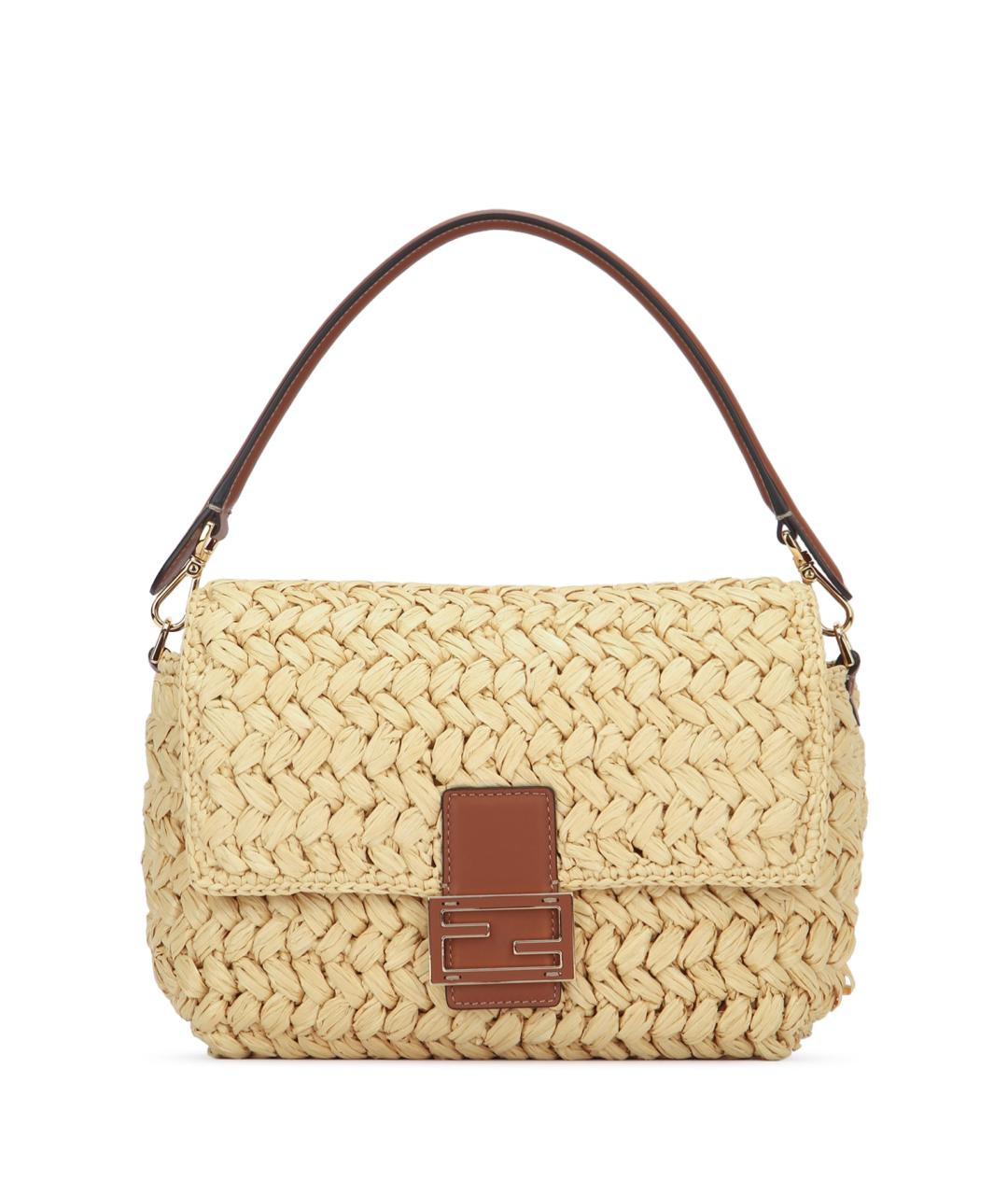 FENDI Бежевая пелетеная сумка с короткими ручками, фото 1