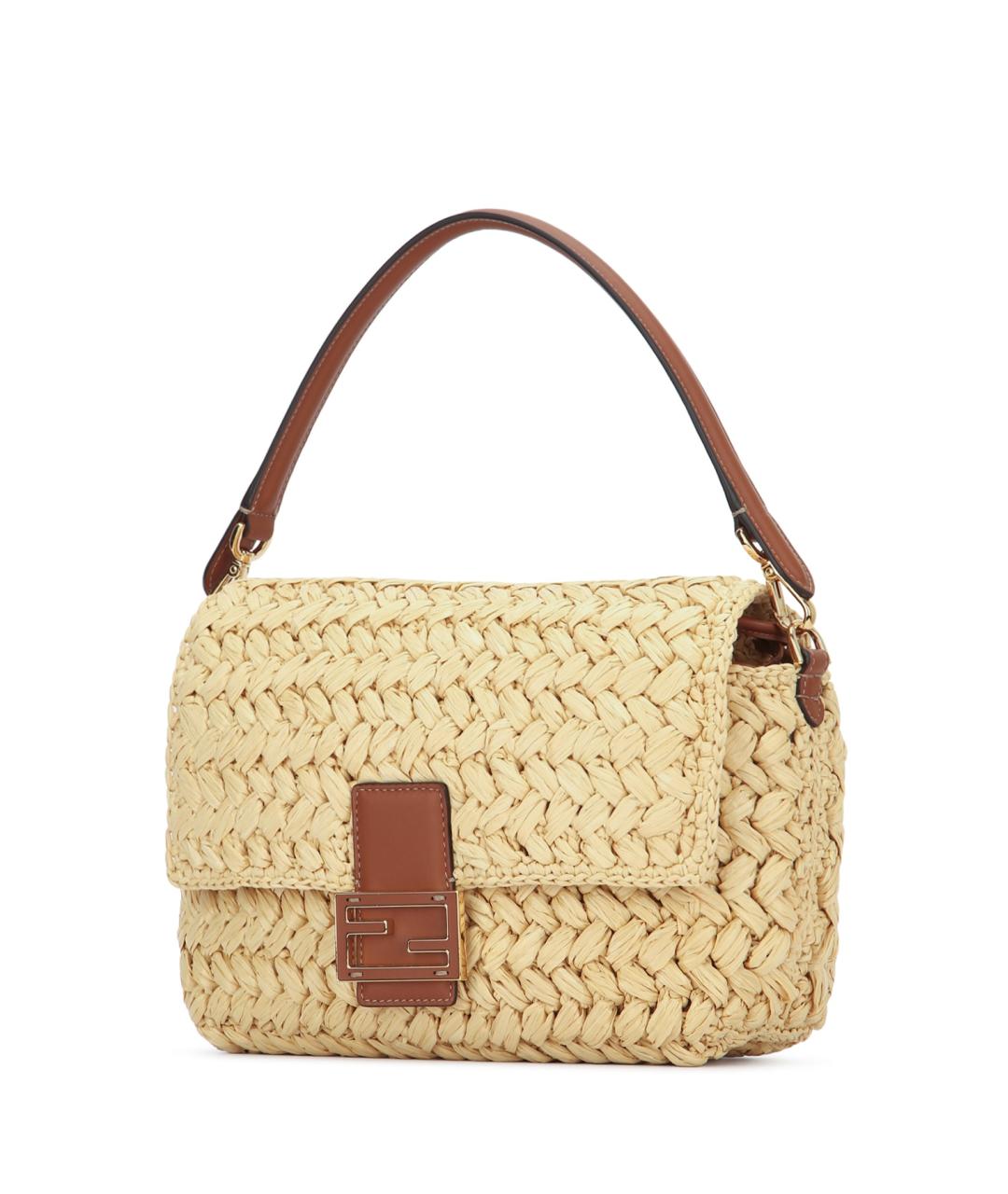 FENDI Бежевая пелетеная сумка с короткими ручками, фото 2