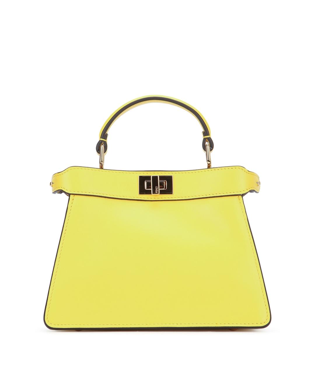 FENDI Желтая кожаная сумка с короткими ручками, фото 1