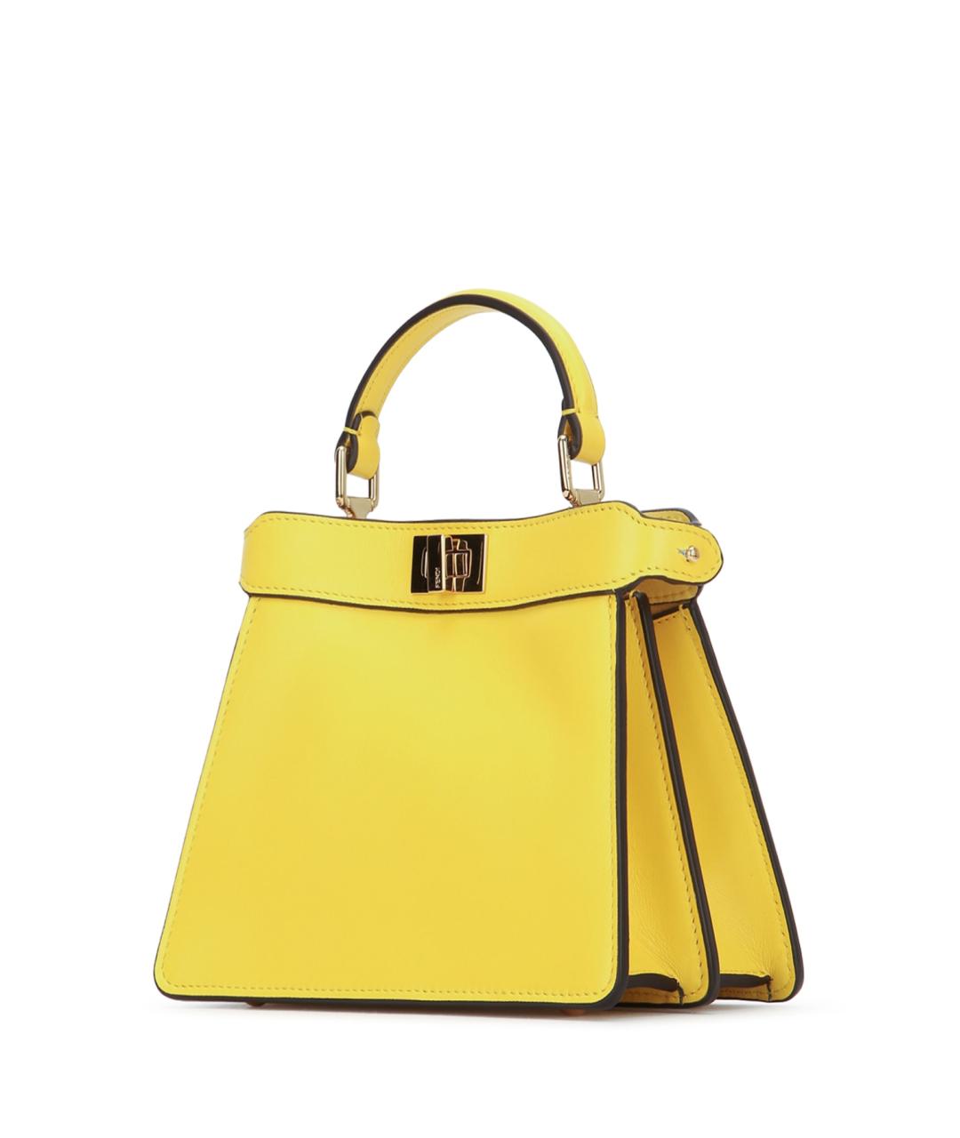 FENDI Желтая кожаная сумка с короткими ручками, фото 2