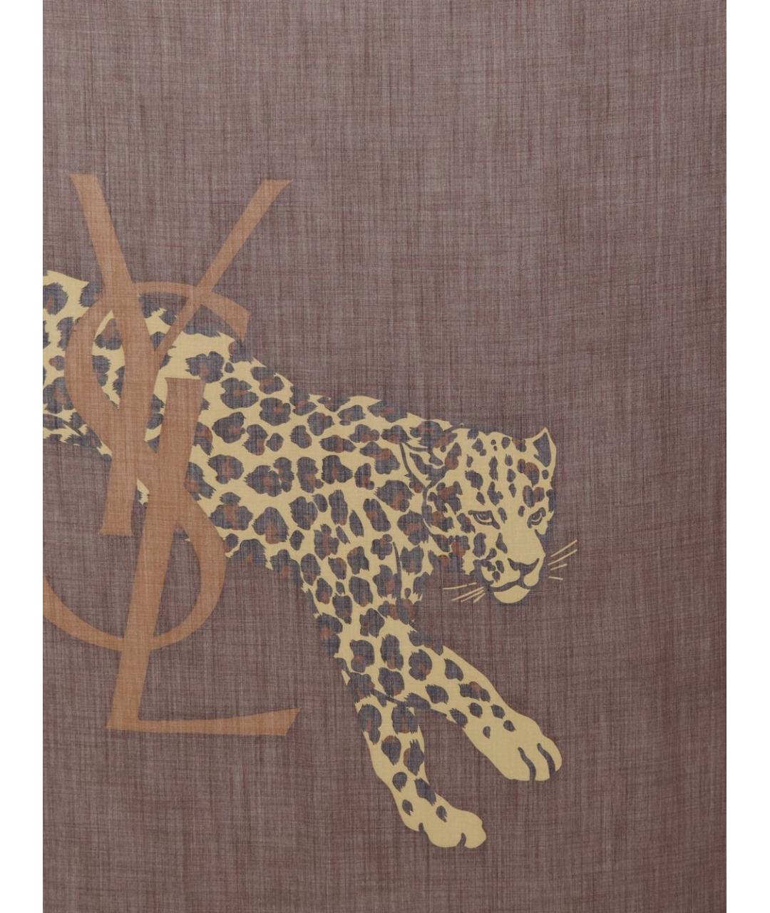 SAINT LAURENT Коричневый шерстяной шарф, фото 2