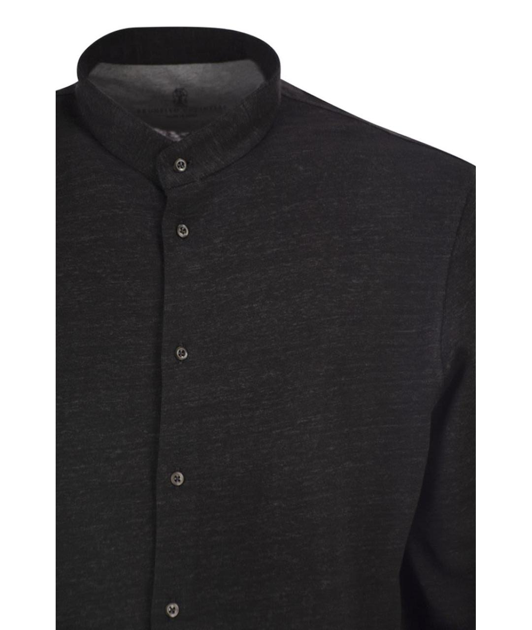 BRUNELLO CUCINELLI Антрацитовая льняная кэжуал рубашка, фото 4