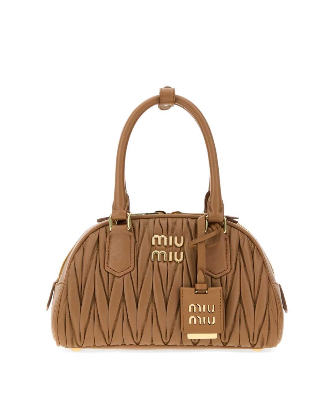 MIU MIU Бежевая кожаная сумка с короткими ручками, фото 3