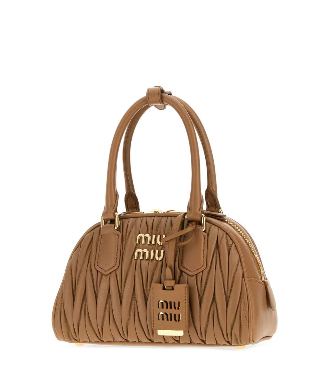 MIU MIU Бежевая кожаная сумка с короткими ручками, фото 2