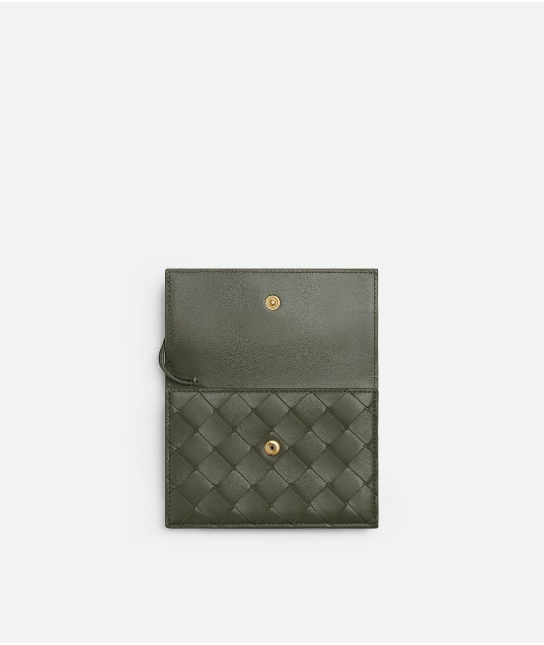 BOTTEGA VENETA Зеленый кожаный кошелек, фото 2