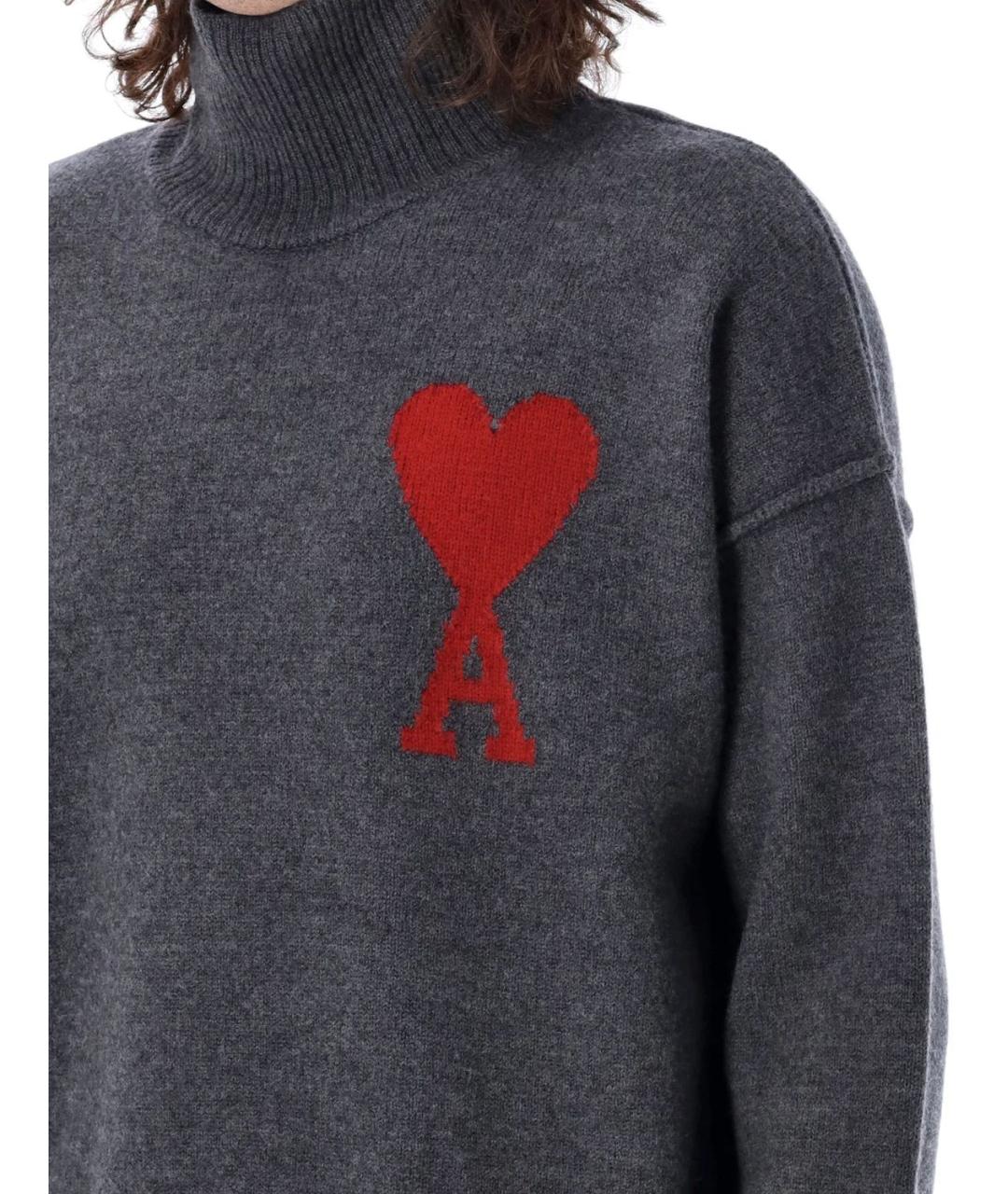 Ami Paris Серый шерстяной джемпер / свитер, фото 4