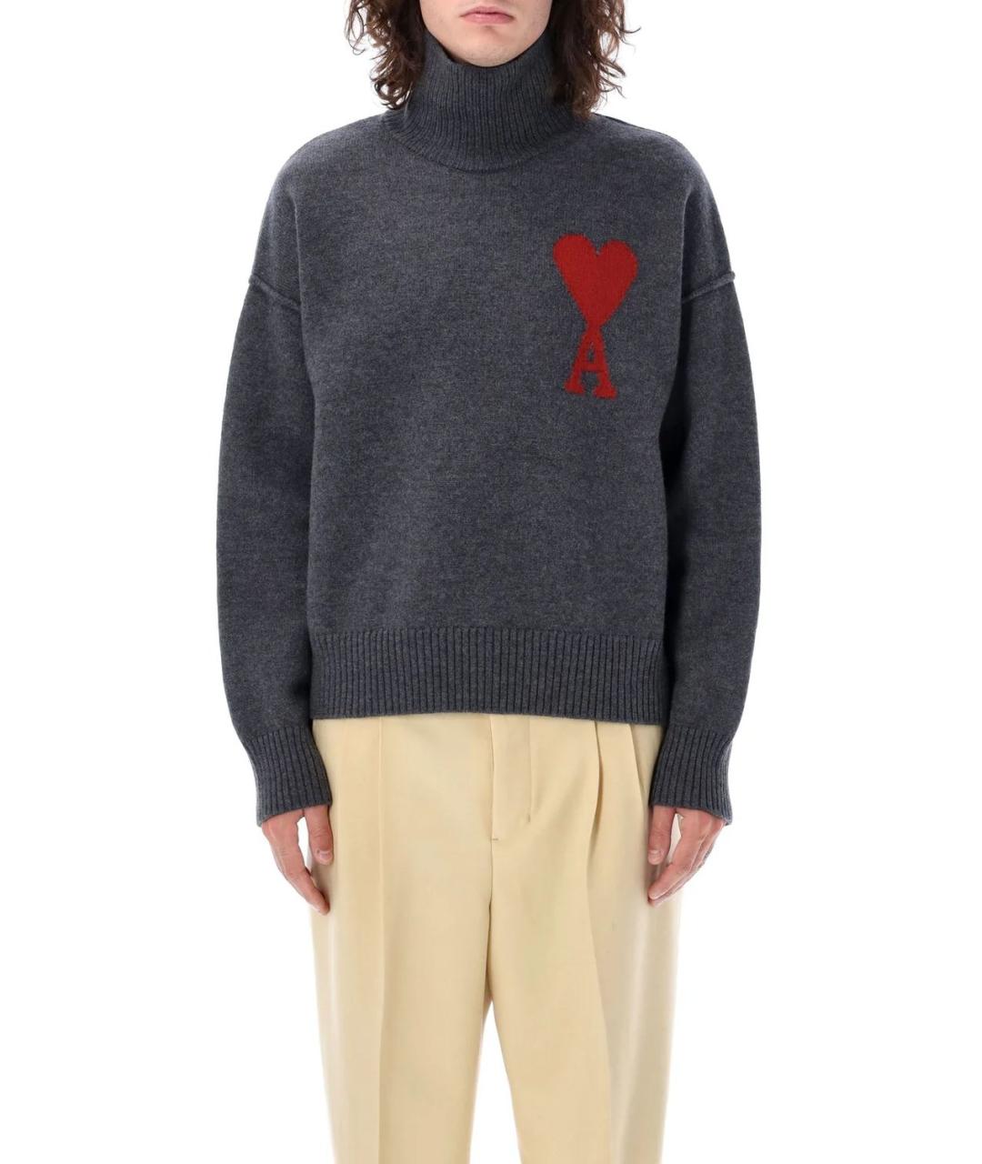 Ami Paris Серый шерстяной джемпер / свитер, фото 2