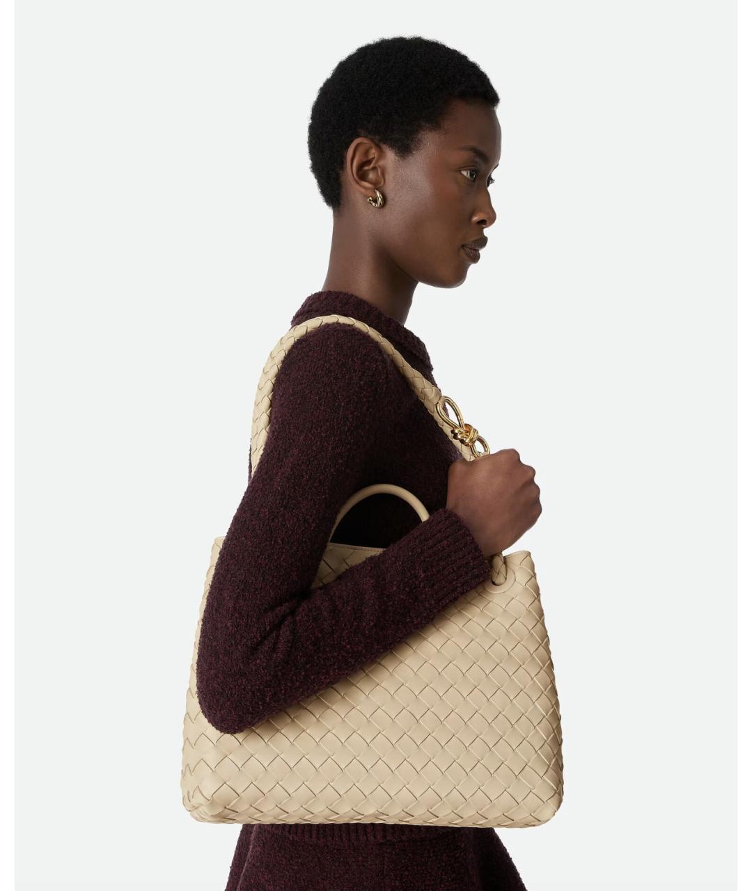 BOTTEGA VENETA Бежевая кожаная сумка тоут, фото 4