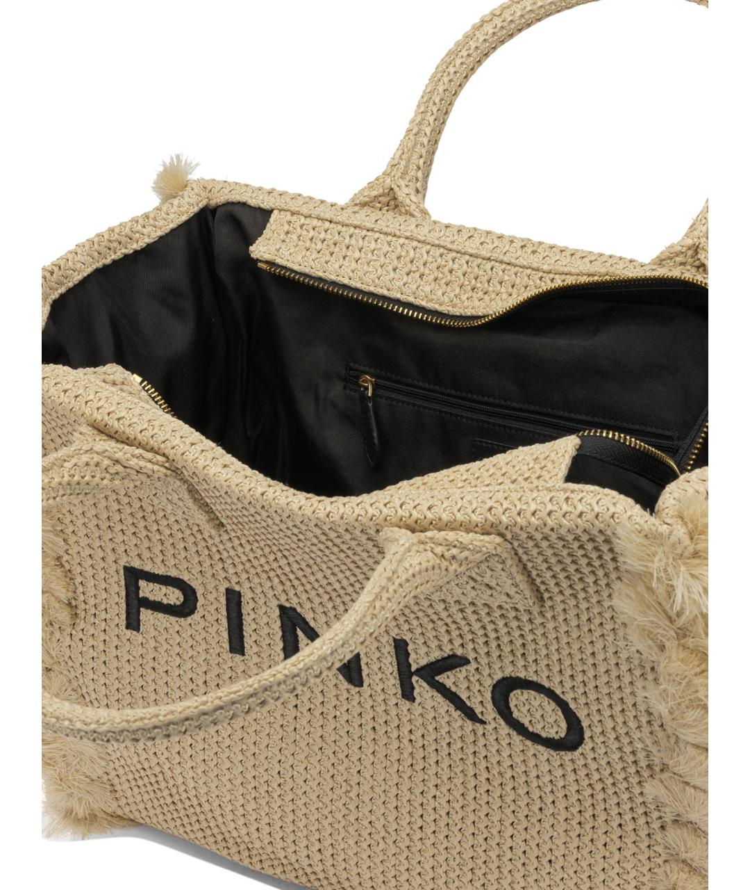 PINKO Бежевая синтетическая сумка тоут, фото 5