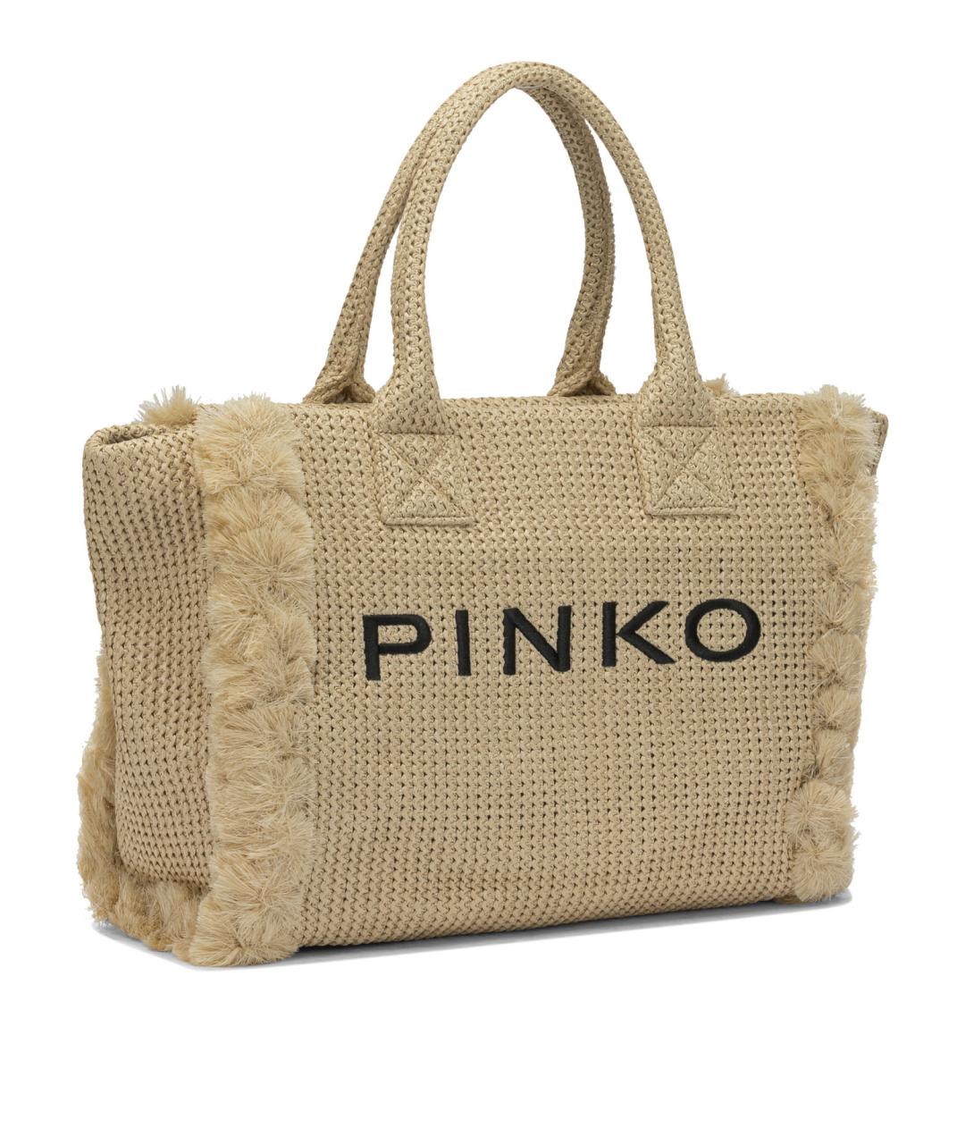 PINKO Бежевая синтетическая сумка тоут, фото 2