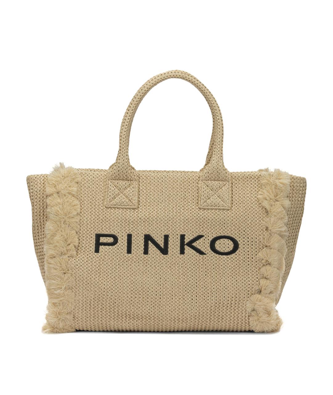 PINKO Бежевая синтетическая сумка тоут, фото 1