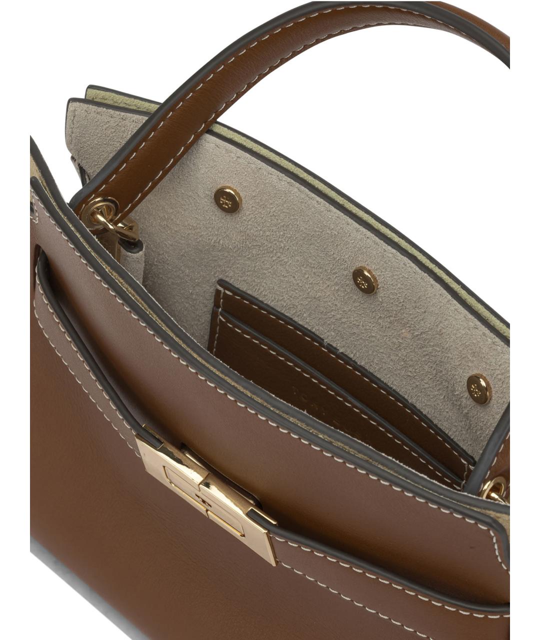 TORY BURCH Коричневая кожаная сумка с короткими ручками, фото 5