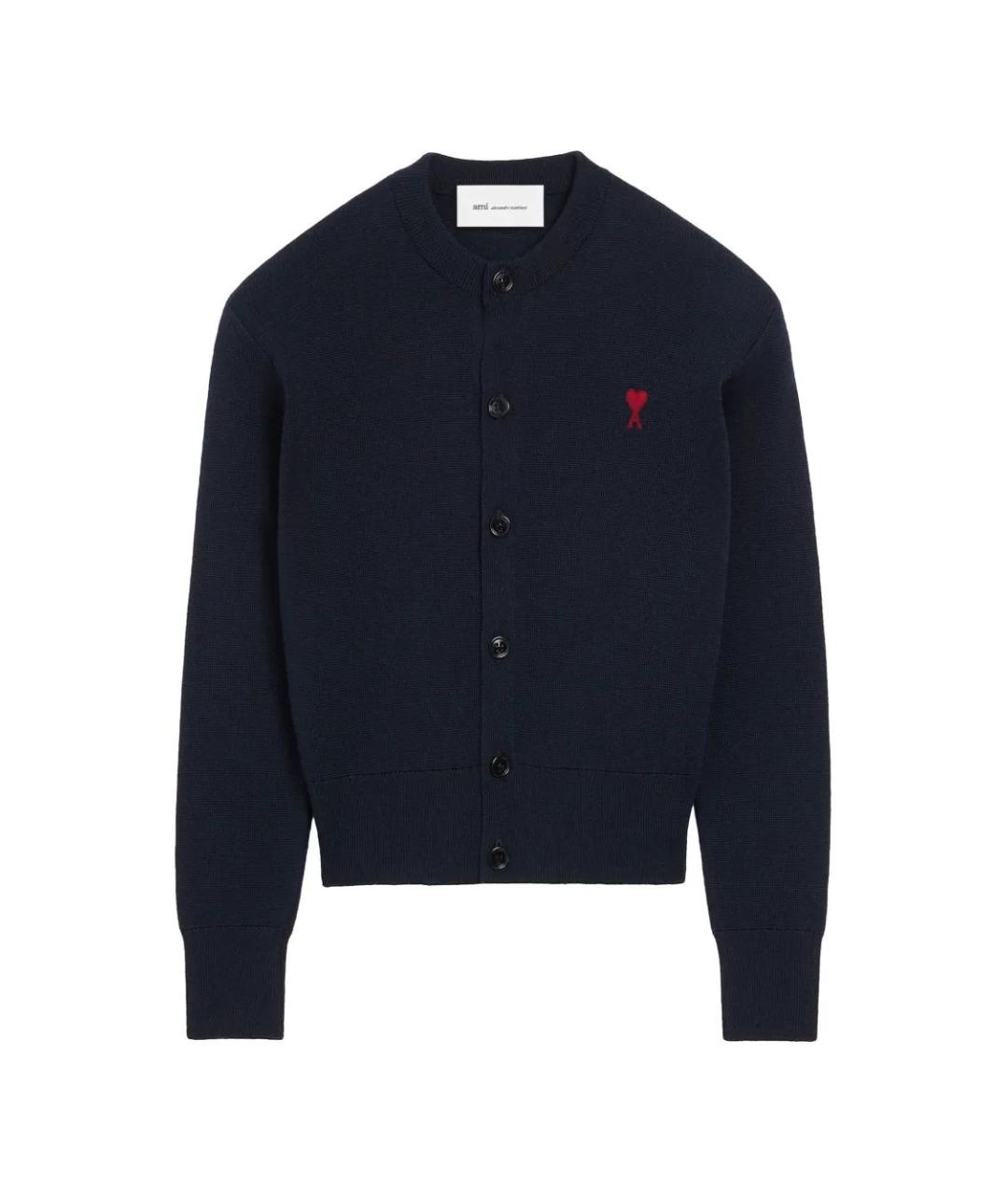 Ami Paris Темно-синий шерстяной кардиган, фото 1