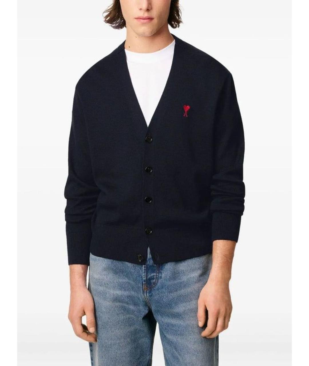 Ami Paris Темно-синий шерстяной кардиган, фото 2