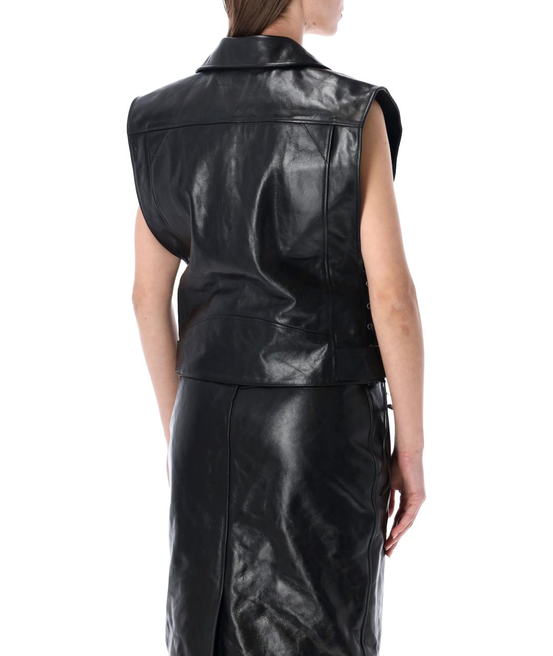 SAINT LAURENT Черный кожаный жилет, фото 2
