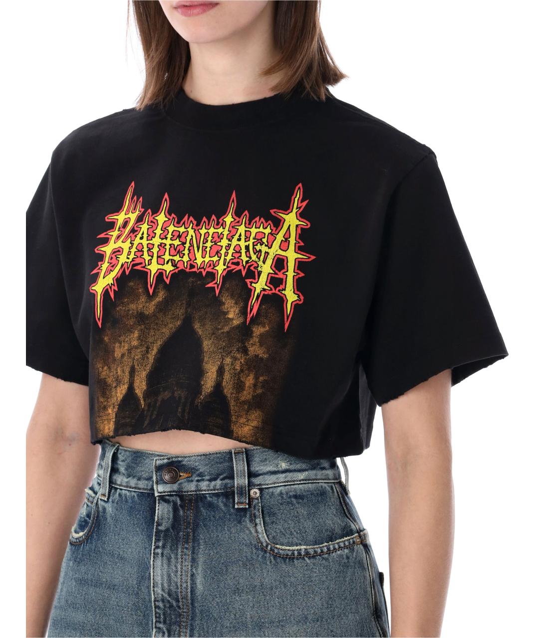 BALENCIAGA Черная хлопковая футболка, фото 3