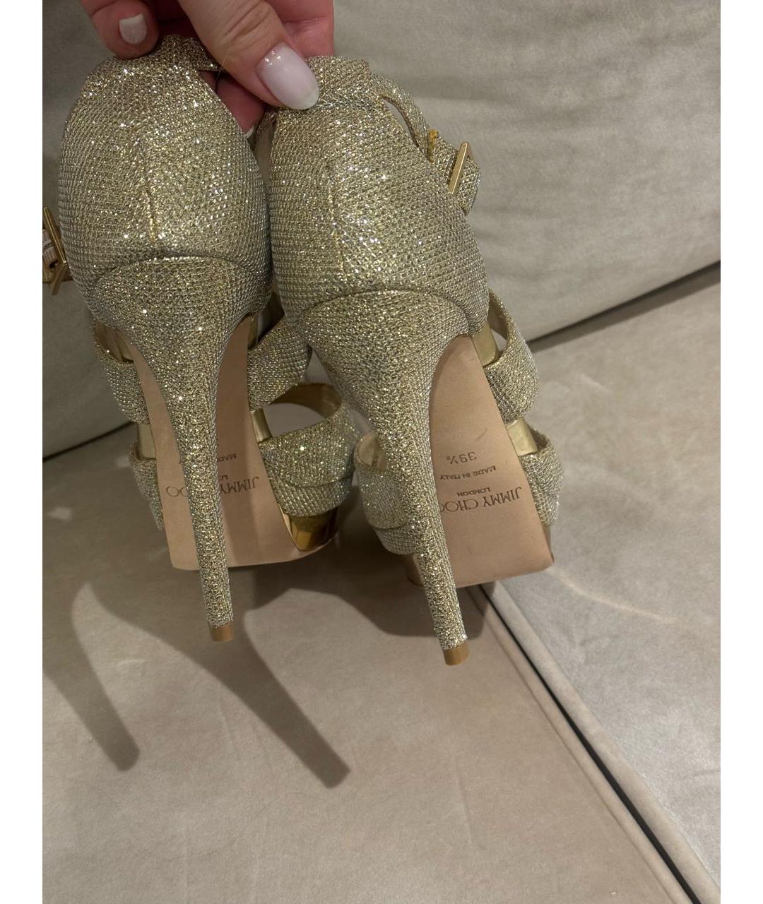JIMMY CHOO Золотые босоножки, фото 4