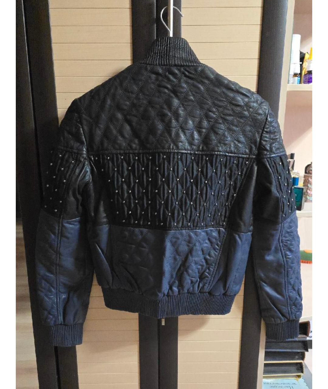 ROBERTO CAVALLI Темно-синяя кожаная куртка, фото 2