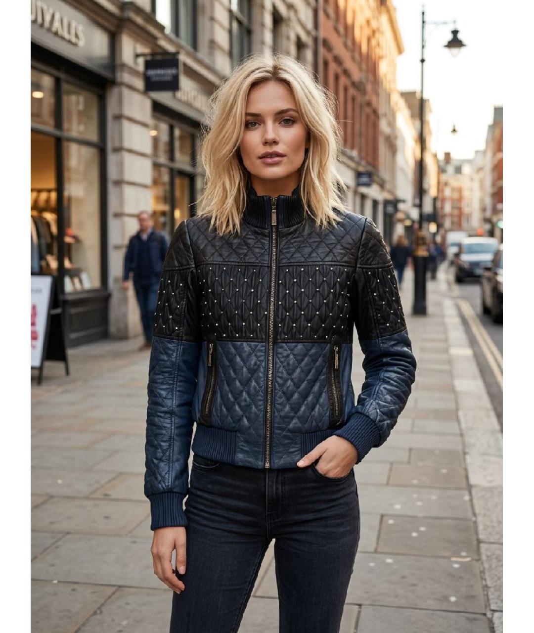 ROBERTO CAVALLI Темно-синяя кожаная куртка, фото 6