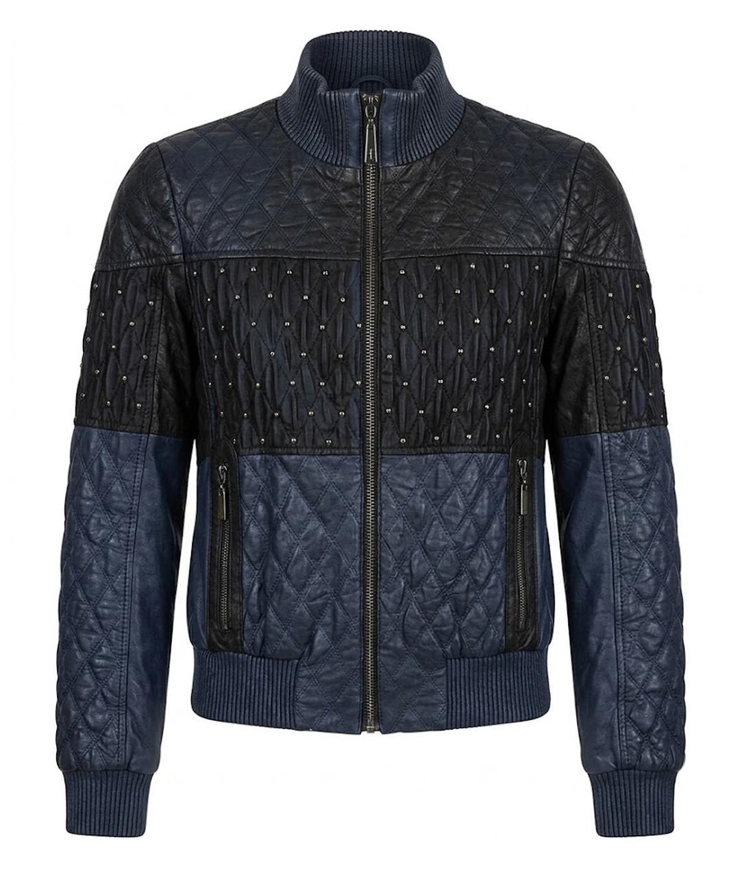 ROBERTO CAVALLI Темно-синяя кожаная куртка, фото 1