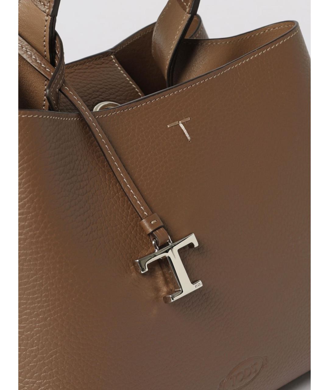TOD'S Коричневая кожаная сумка с короткими ручками, фото 4