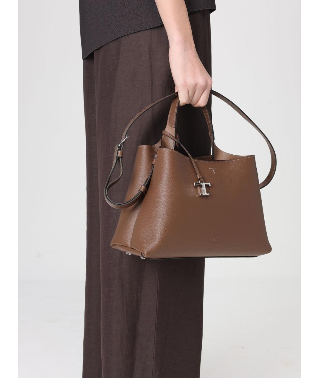 TOD'S Коричневая кожаная сумка с короткими ручками, фото 2