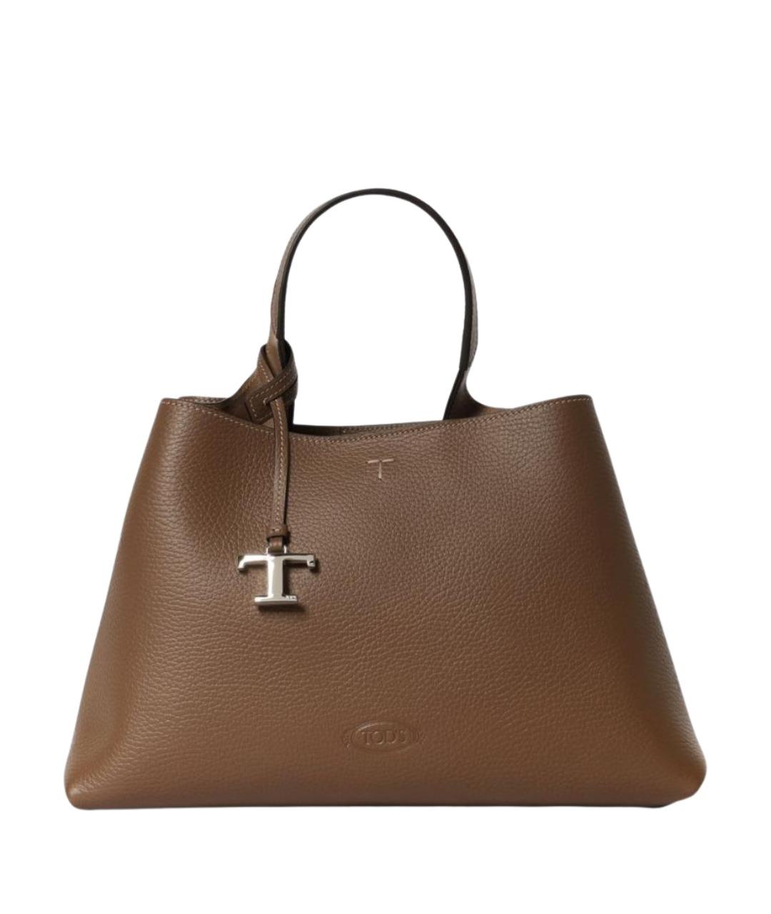 TOD'S Коричневая кожаная сумка с короткими ручками, фото 1