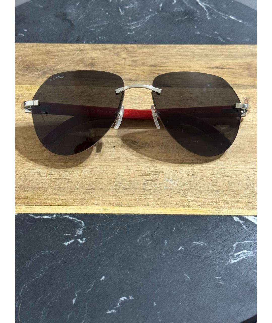 CARTIER Красные металлические солнцезащитные очки, фото 6