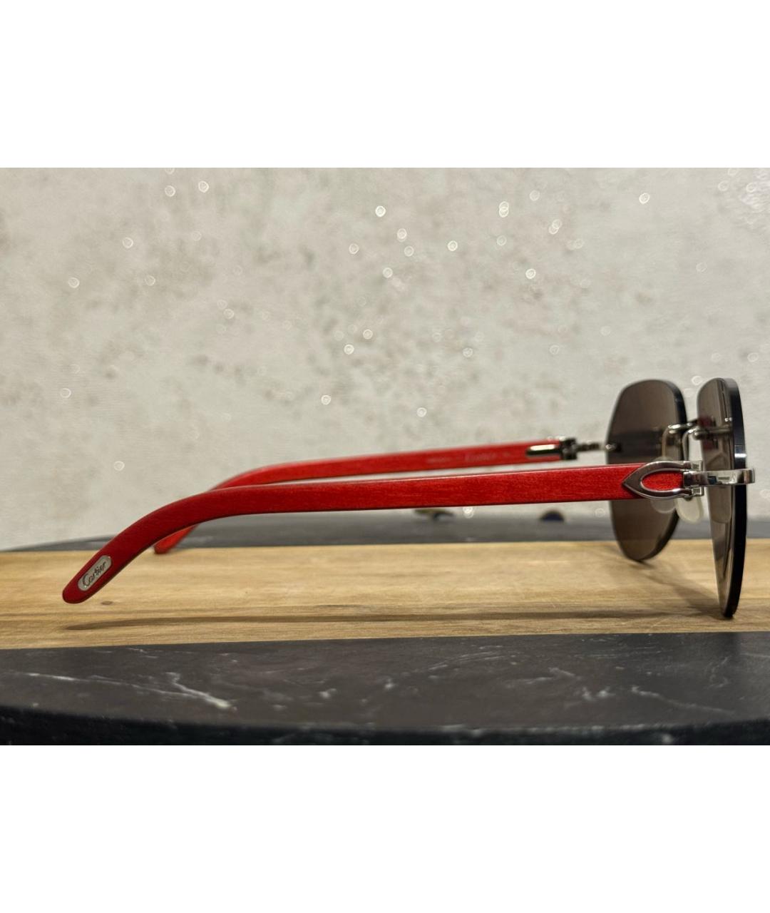 CARTIER Красные металлические солнцезащитные очки, фото 3