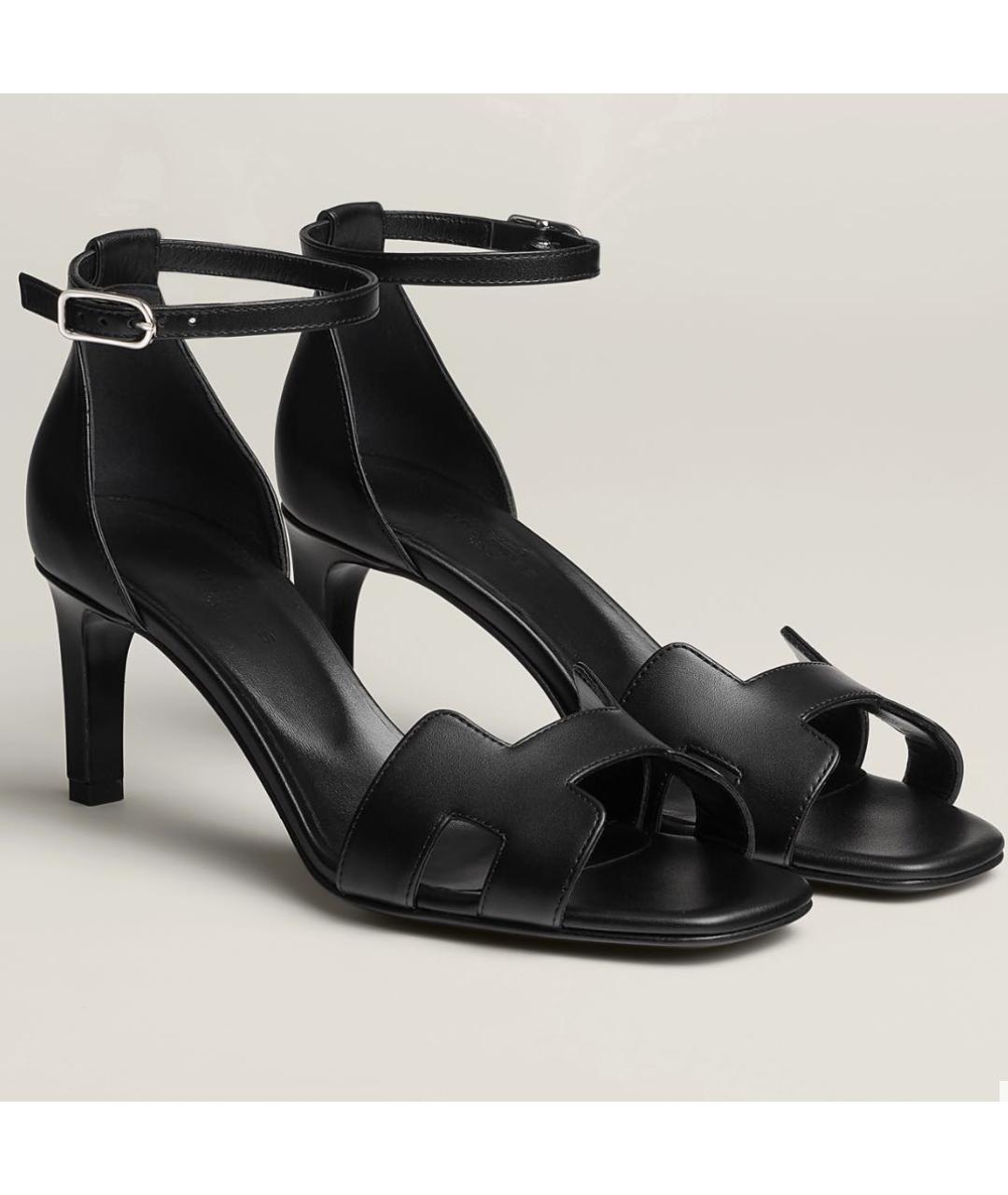 HERMES Черные кожаные босоножки, фото 2