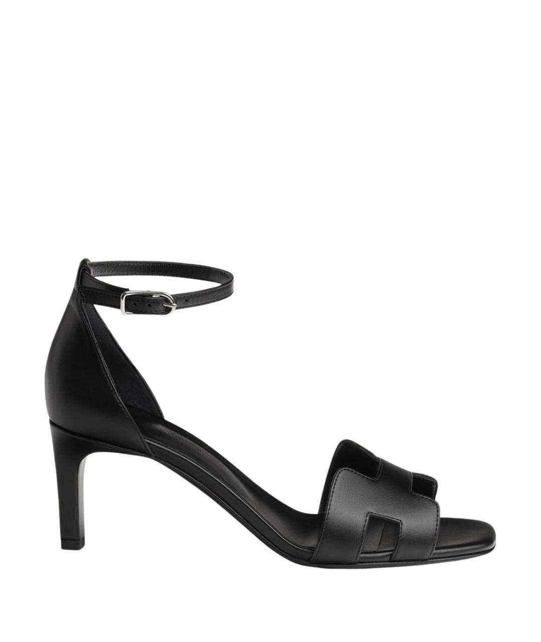HERMES Черные кожаные босоножки, фото 1