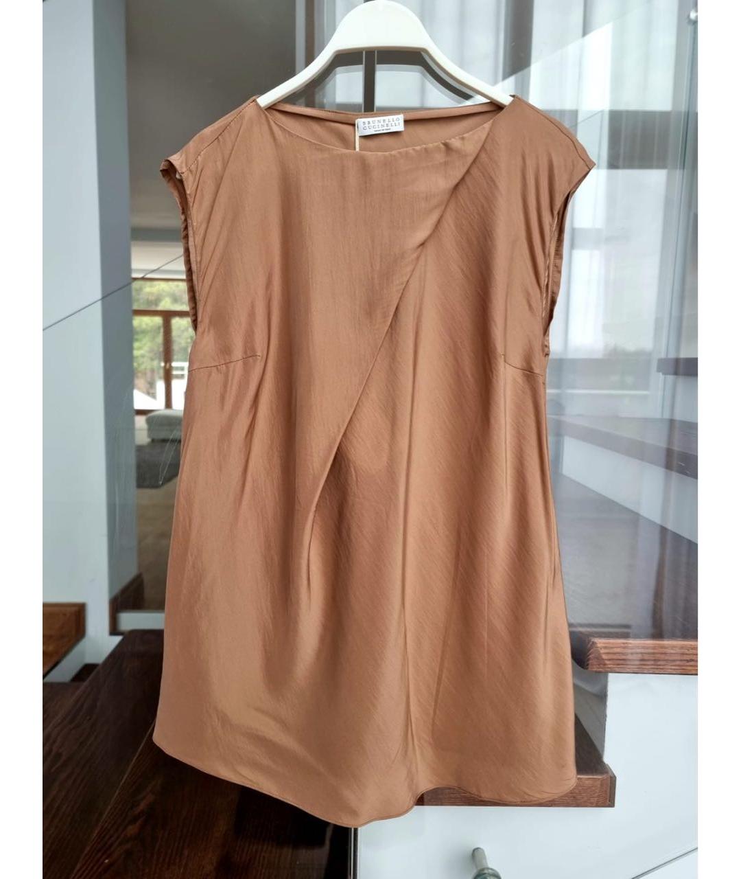 BRUNELLO CUCINELLI Коричневая шелковая блузы, фото 9