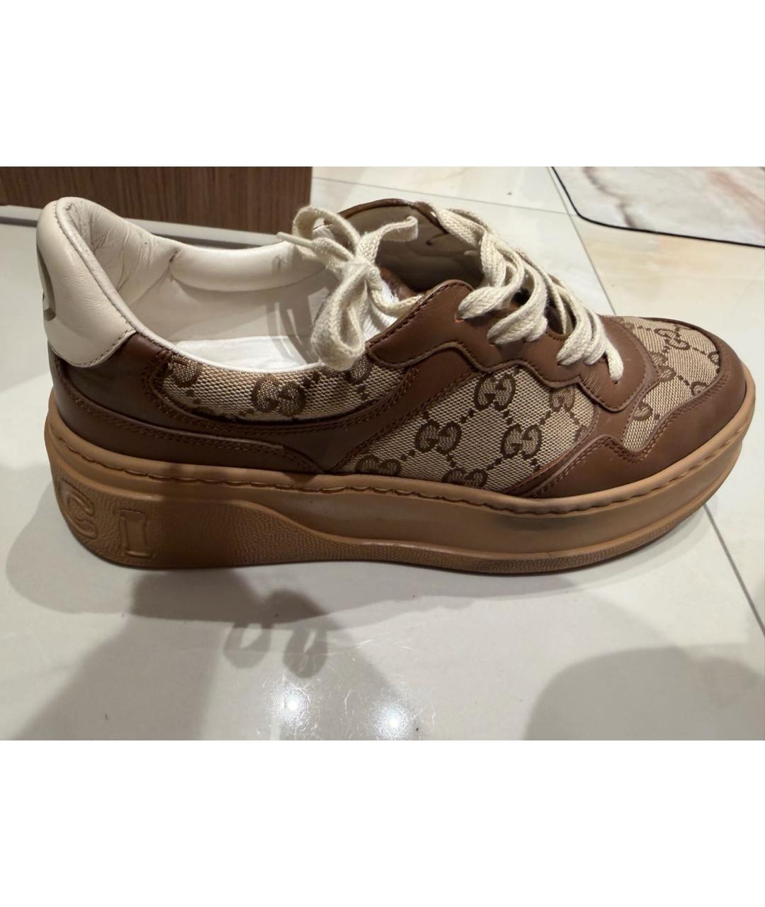 GUCCI Коричневые кожаные кеды, фото 5