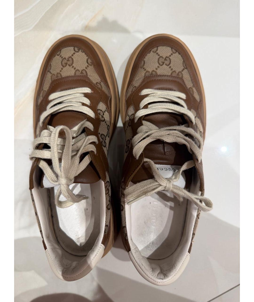 GUCCI Коричневые кожаные кеды, фото 2