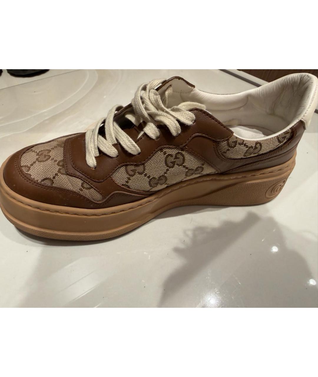 GUCCI Коричневые кожаные кеды, фото 4