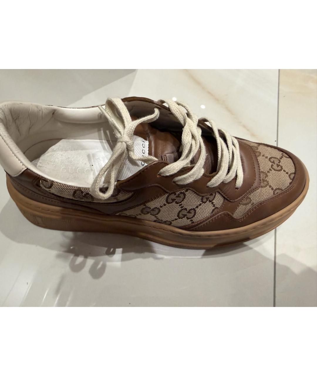 GUCCI Коричневые кожаные кеды, фото 3