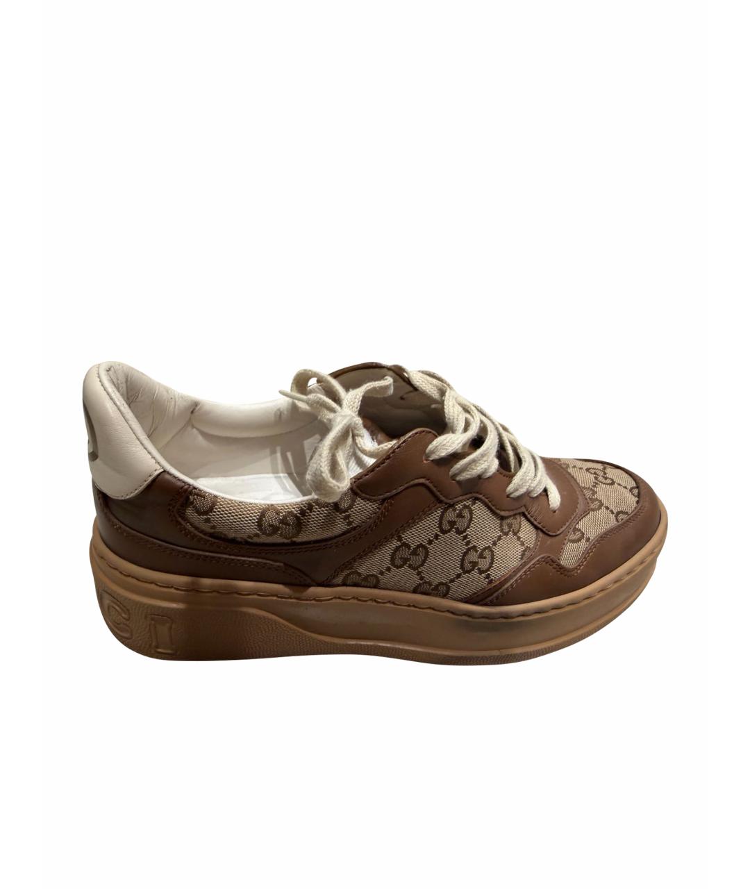 GUCCI Коричневые кожаные кеды, фото 1