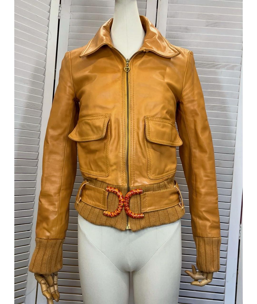 CAVALLI CLASS Горчичная кожаная куртка, фото 9