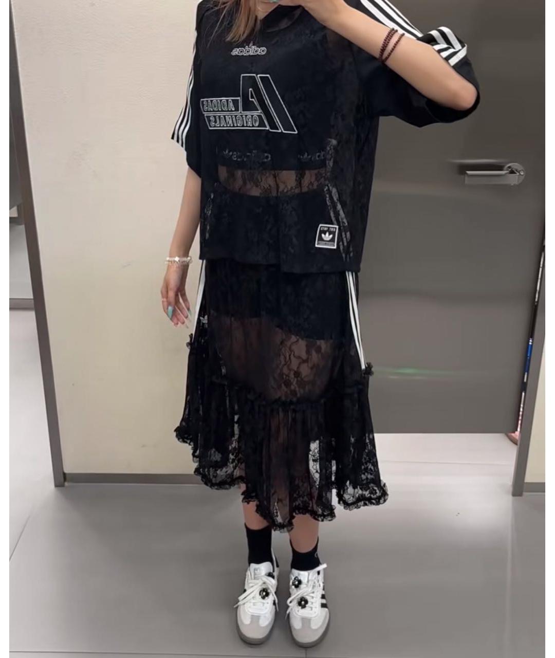 ADIDAS Черная кружевная юбка миди, фото 7